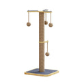 Windmill design cat climbing frame with a hanging scratch-resistant ball on a pine wood structure.