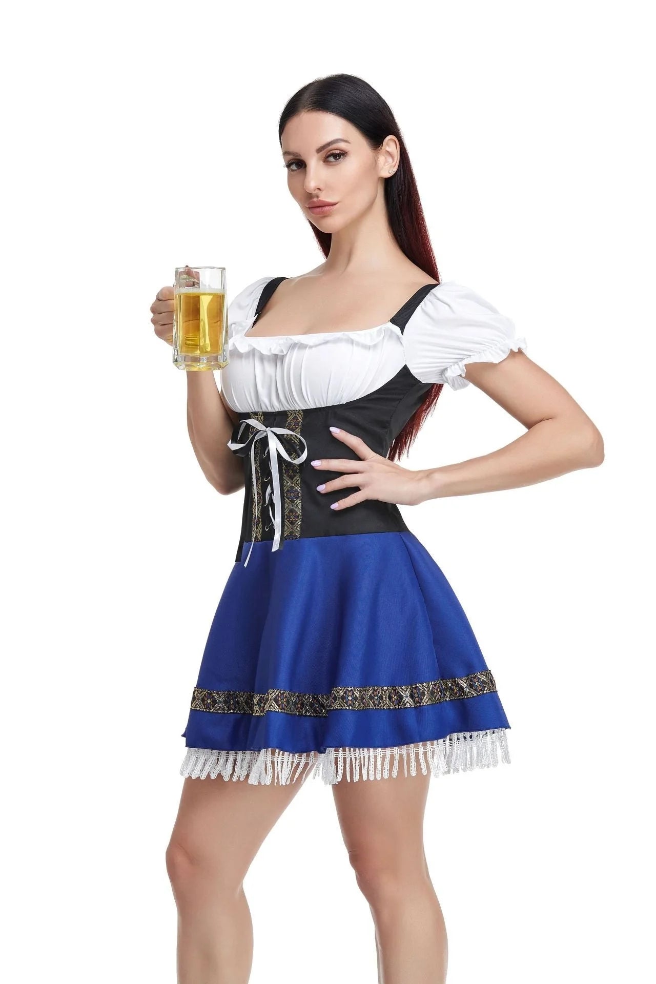 Halloween Maid Uniform Barmaid Dress in classic design with ribbon accessory