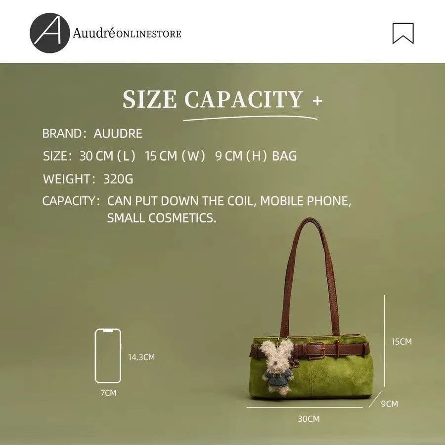 Horizontal square cotton single shoulder tote bag with double straps, green colour-blocked stitching, and welt pocket