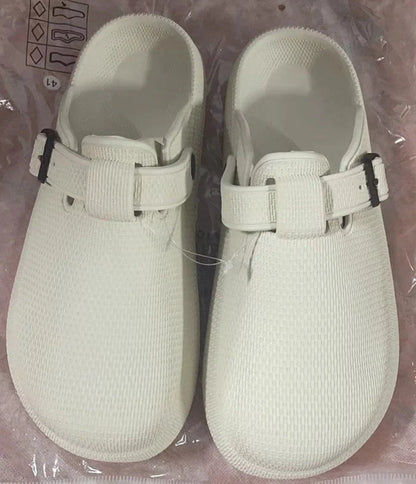 Lightweight EVA indoor home slippers in black, gray, and white