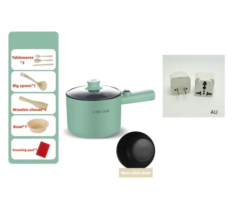 Compact electric hot pot with stainless steel construction, nonstick interior, and versatile cooking functions