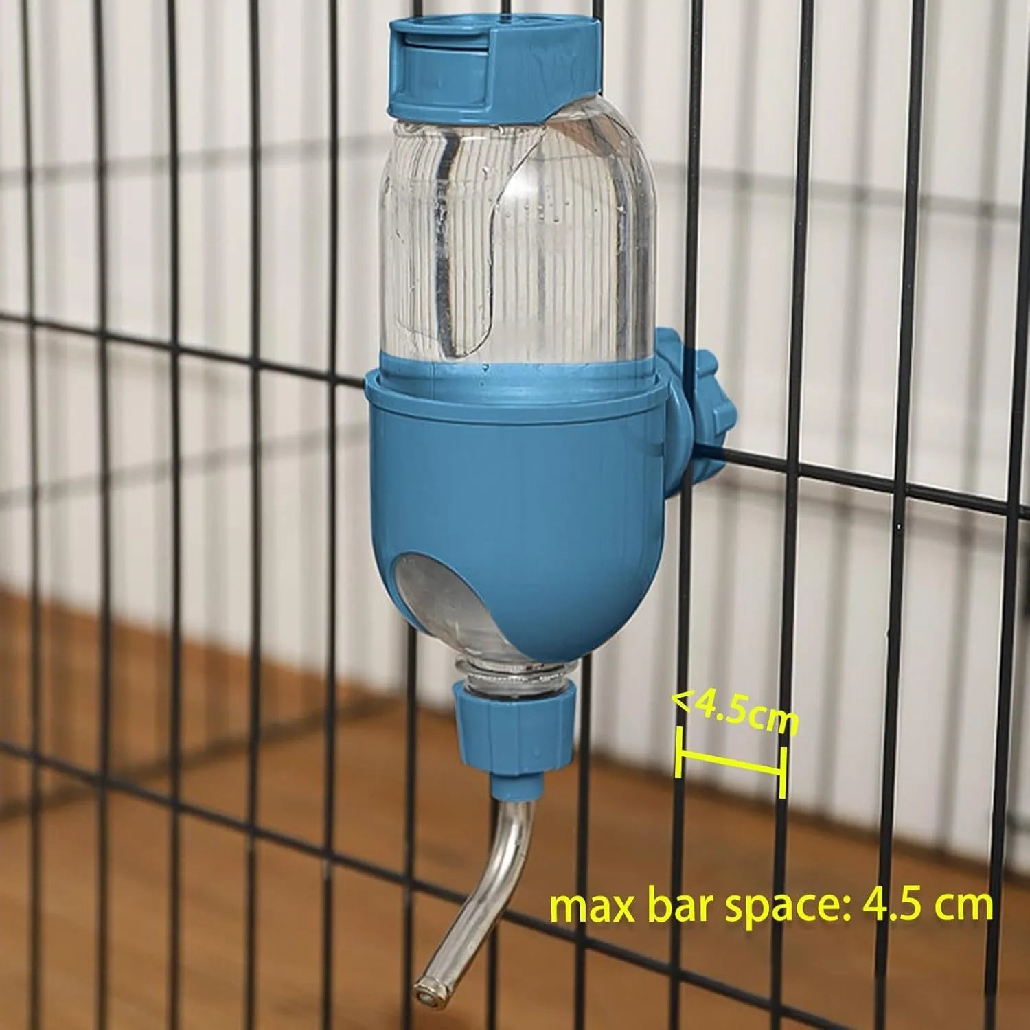 Blue small animal water bottle with stainless steel nozzle for cage mounting