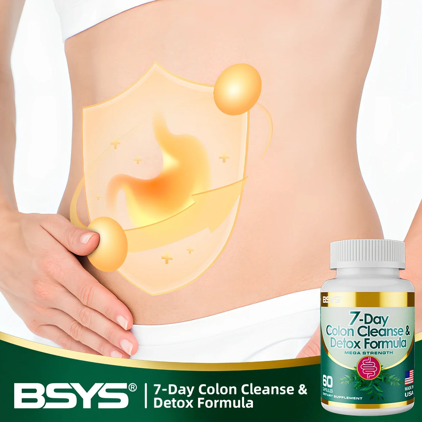 7-Day Colon Cleanse & Detox Formula Capsules bottle with 60 vegetarian capsules for digestive health