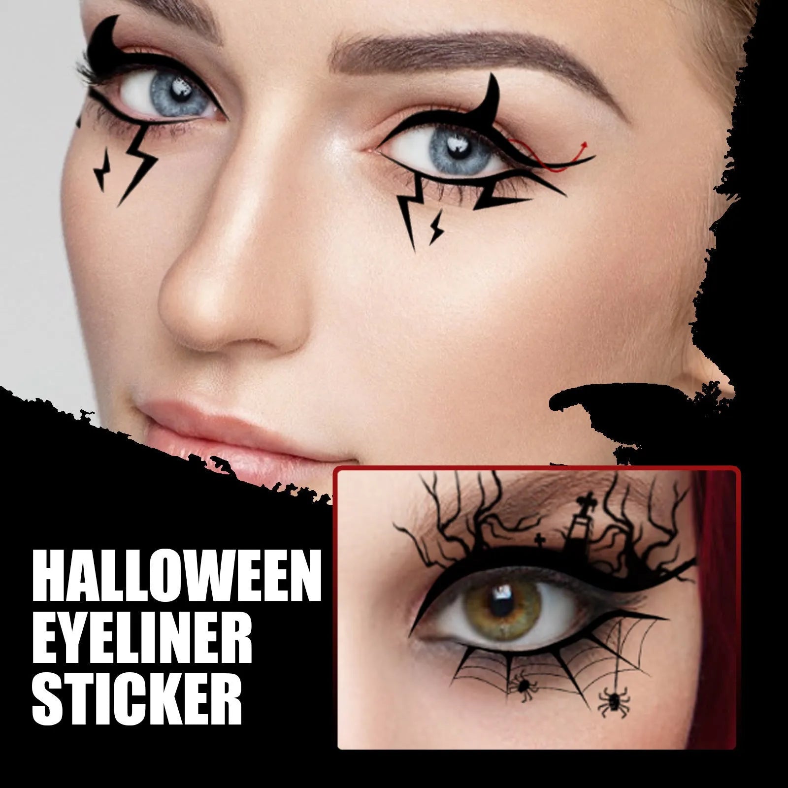 Bat and spider decorative eyeliner stickers set with 8 pairs for Halloween makeup