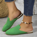 Apricot-coloured casual mesh slip-on sandals with a cloth upper and flat rubber sole.