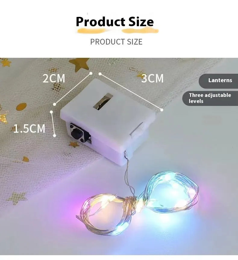 LED copper wire light set 0.2m with four warm white lights three-gear button battery powered