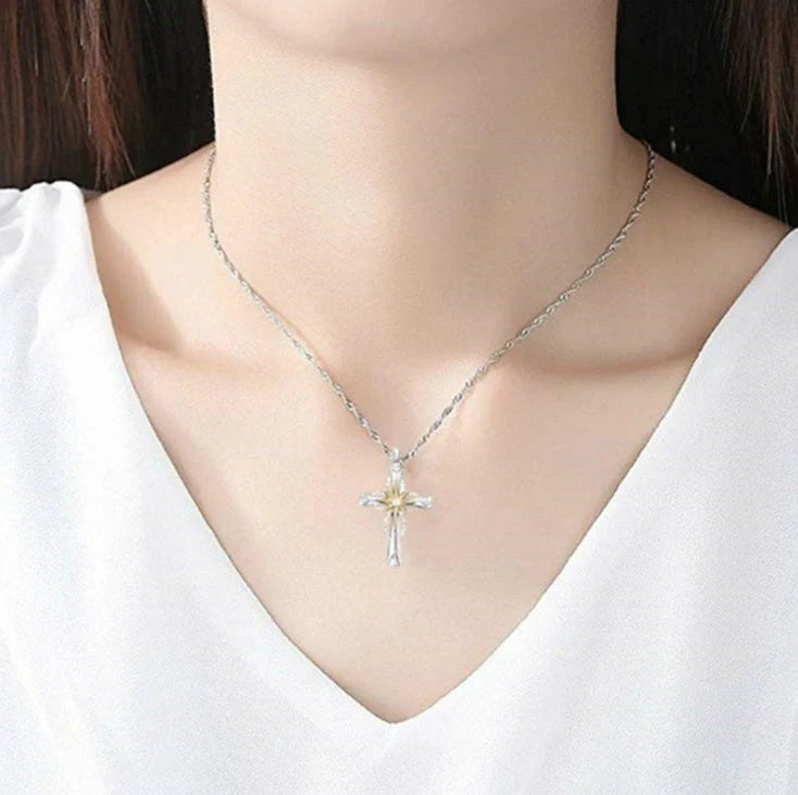 Octagonal Star Cross Alloy Pendant with adjustable ring chain in silver