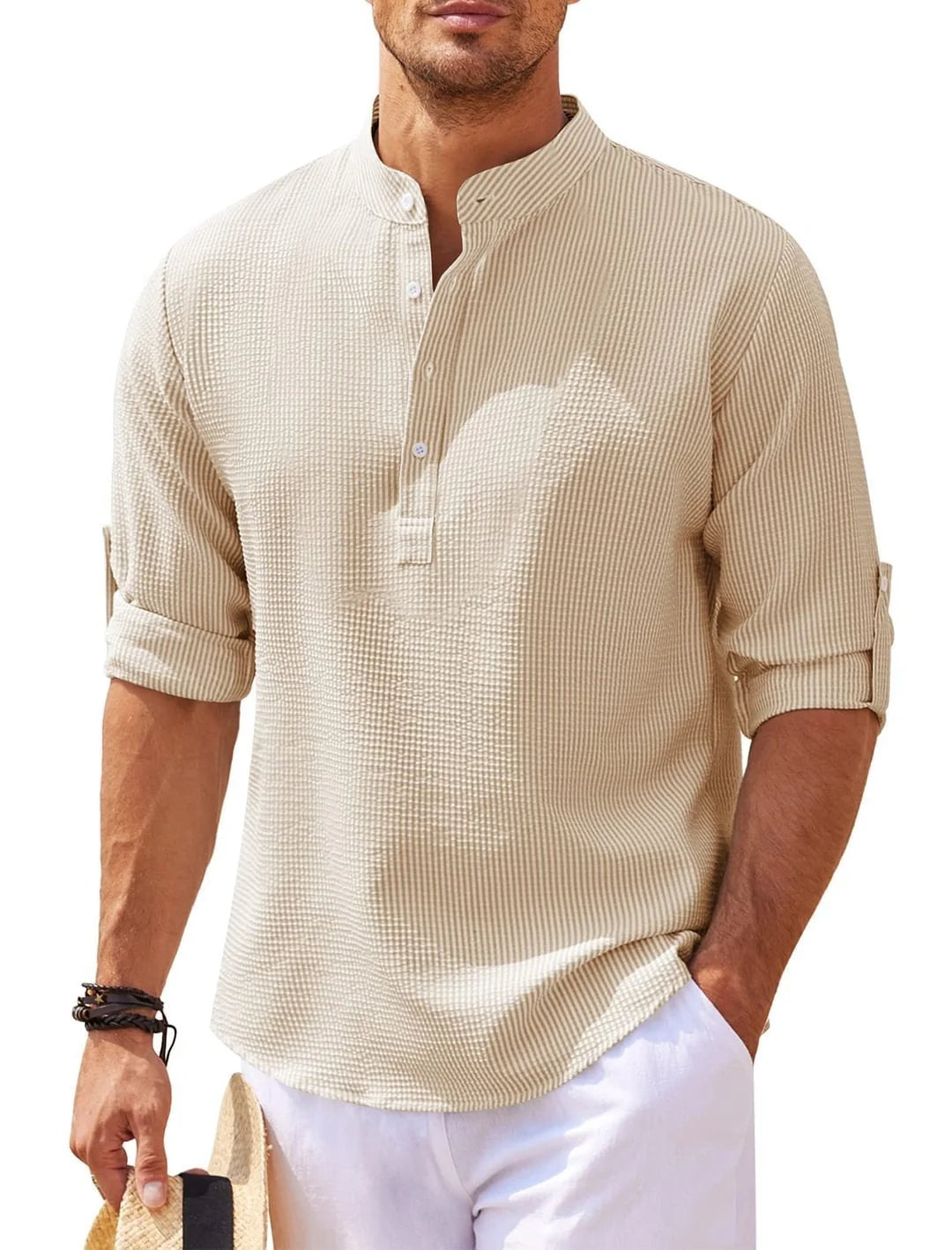 Men's stand collar cotton blend shirt in various colours and sizes for autumn wear