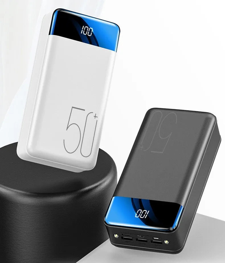 Black and white large 50000mAh power bank with multiple USB ports