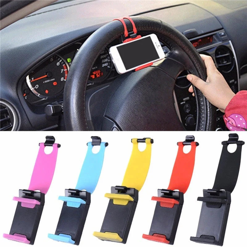 Universal steering wheel phone holder for hands-free navigation and calls