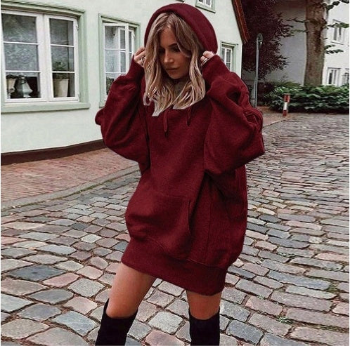 Women's casual grey hoodie with kangaroo pocket and drawstring waist