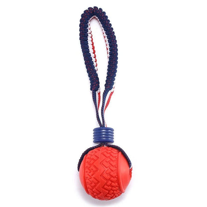 Interactive dog toy ball with rope for teeth cleaning and training in various colors