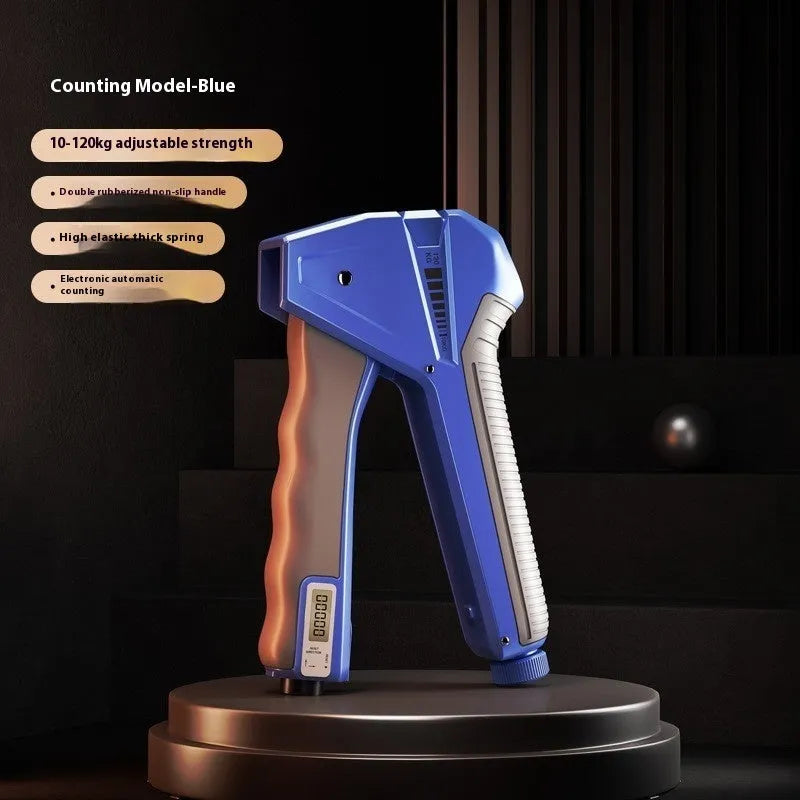 Second generation adjustable hand grip strengthener with mechanical counter showing orange colour option