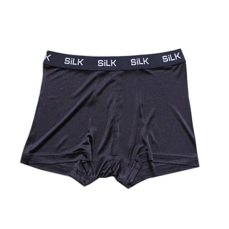 Men's loose fit silk shorts in navy blue, silver grey or skin colour options