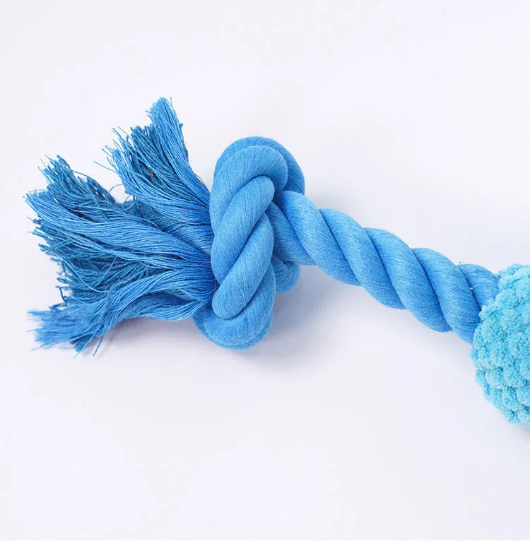 Corn Kernel TPR dog toy with squeaker and cotton rope tail in Blue, Fox size