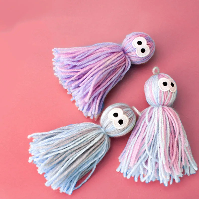 Cat toy wool ball with teaser stick attachment in blue grey colour option