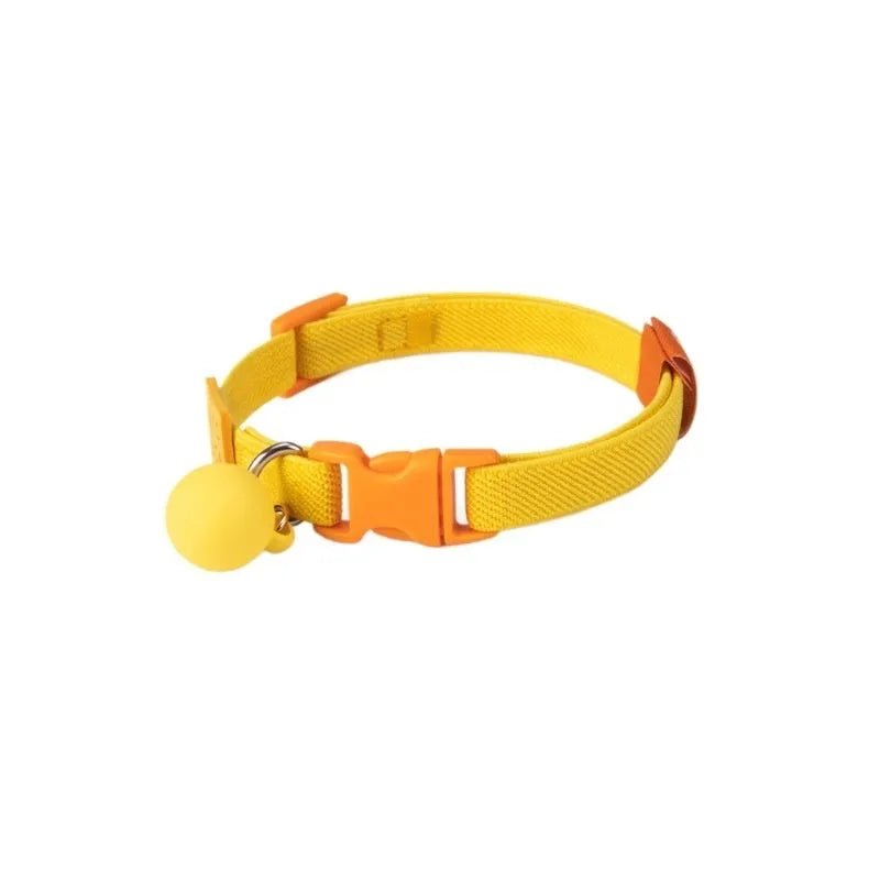 A stretchy, solid-colour polyester dog collar for small dogs, shown on an adjustable buckle.
