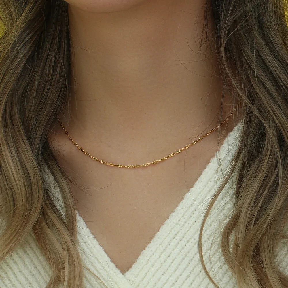 Stainless steel plated 18K gold water wave chain bracelet and necklace set