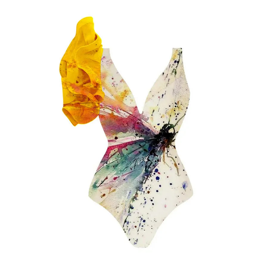 Yellow women's one-piece swimsuit with conservative design and full belly coverage