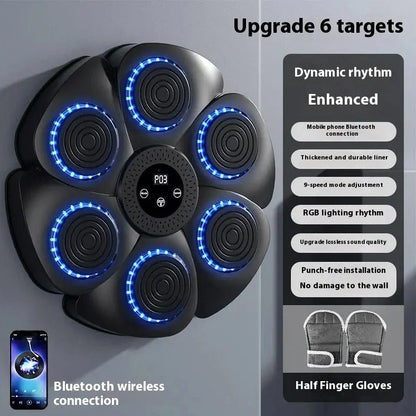 Black Bluetooth boxing target with wireless half-finger gloves for home fitness training