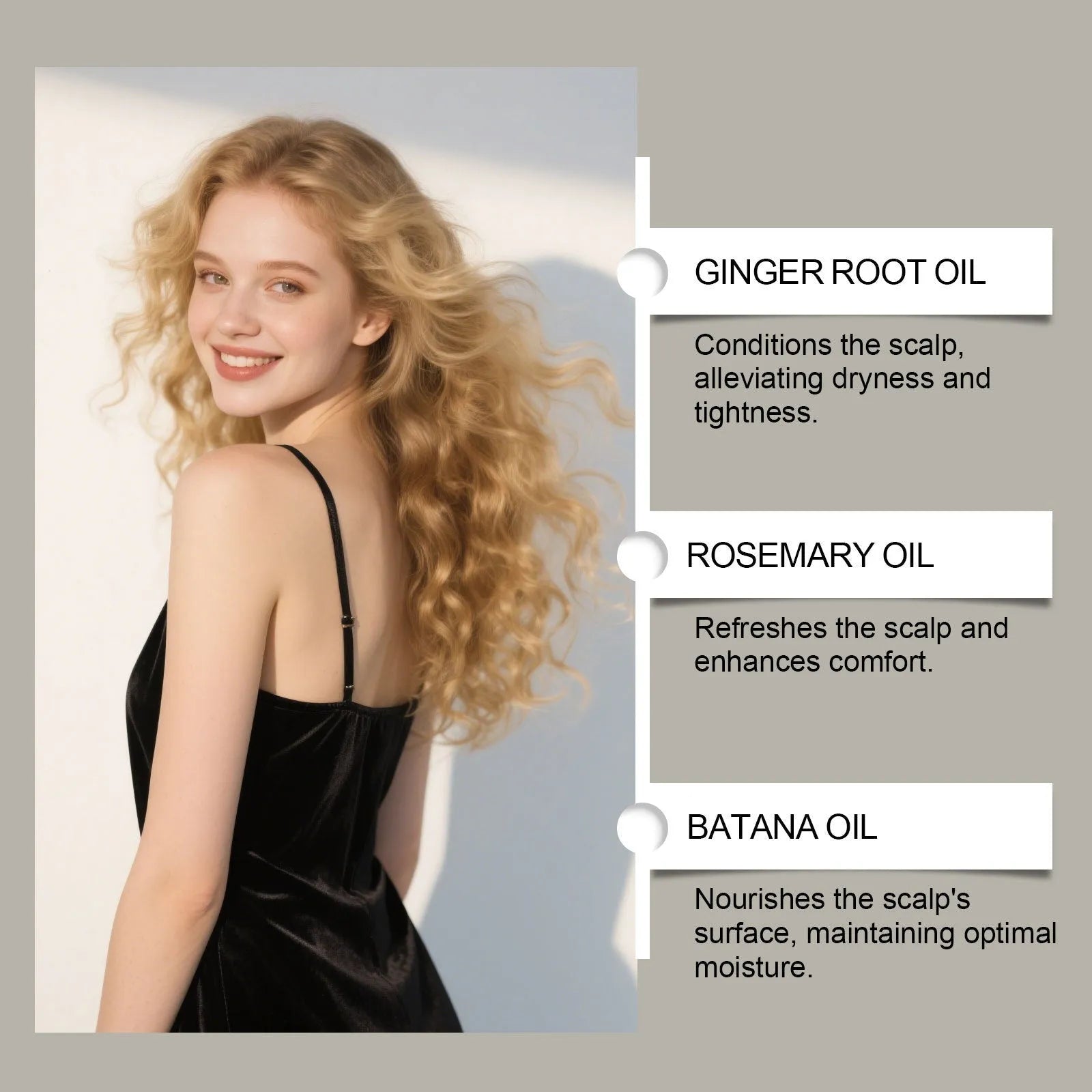120ml bottle of Platthana Secret Hair Essential Oil with ginger and rosemary for daily use.