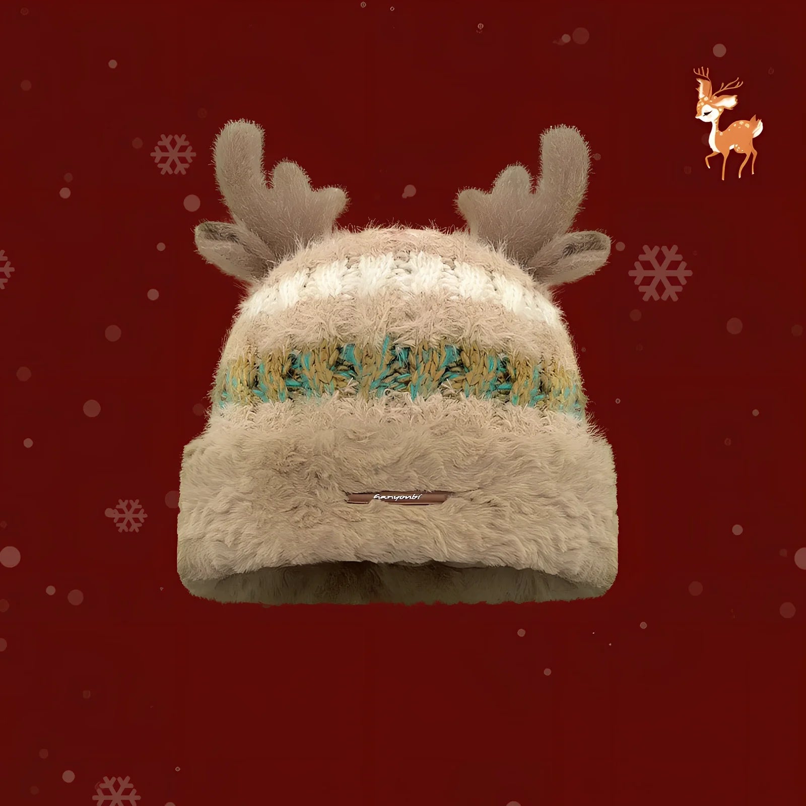 Christmas knitted beanie with deer antlers in multiple colours for winter warmth