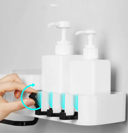 Double-layer wall-mounted storage shelf in black and grey, perfect for bathroom and kitchen organization