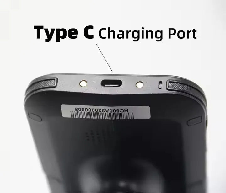 SLP-05 handheld Android UHF RFID scanner with integrated fingerprint reader and barcode scan window.