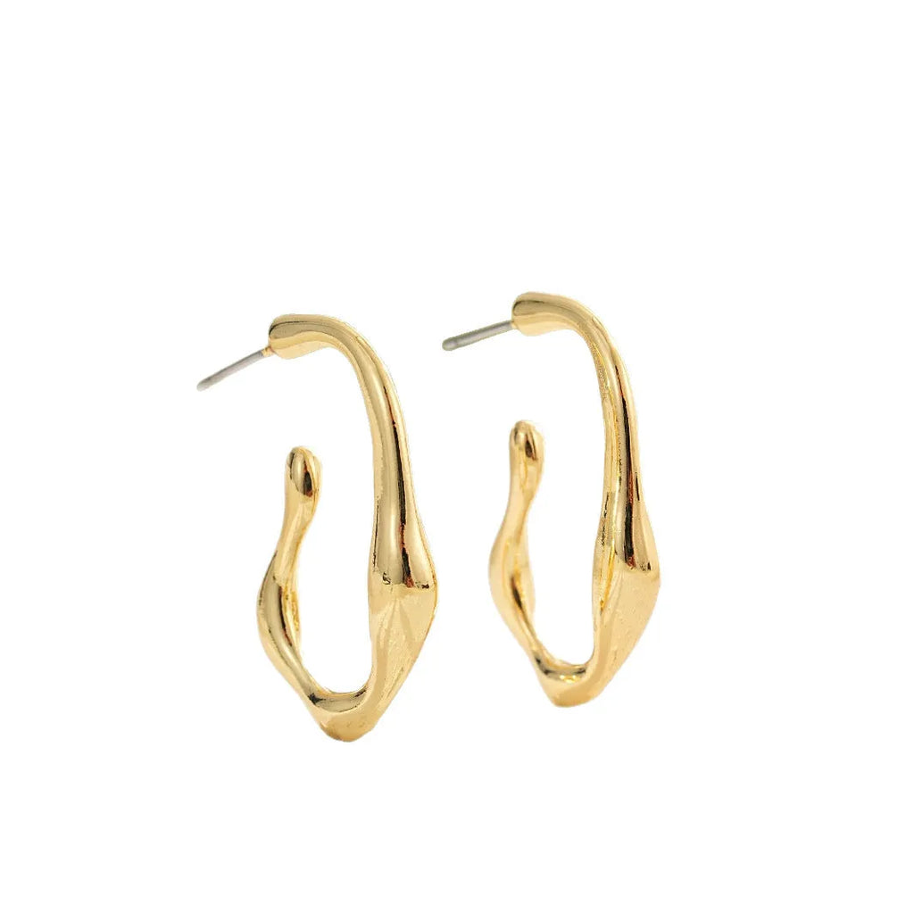Irregular shaped minimalist drop earrings for women in gold colour metal