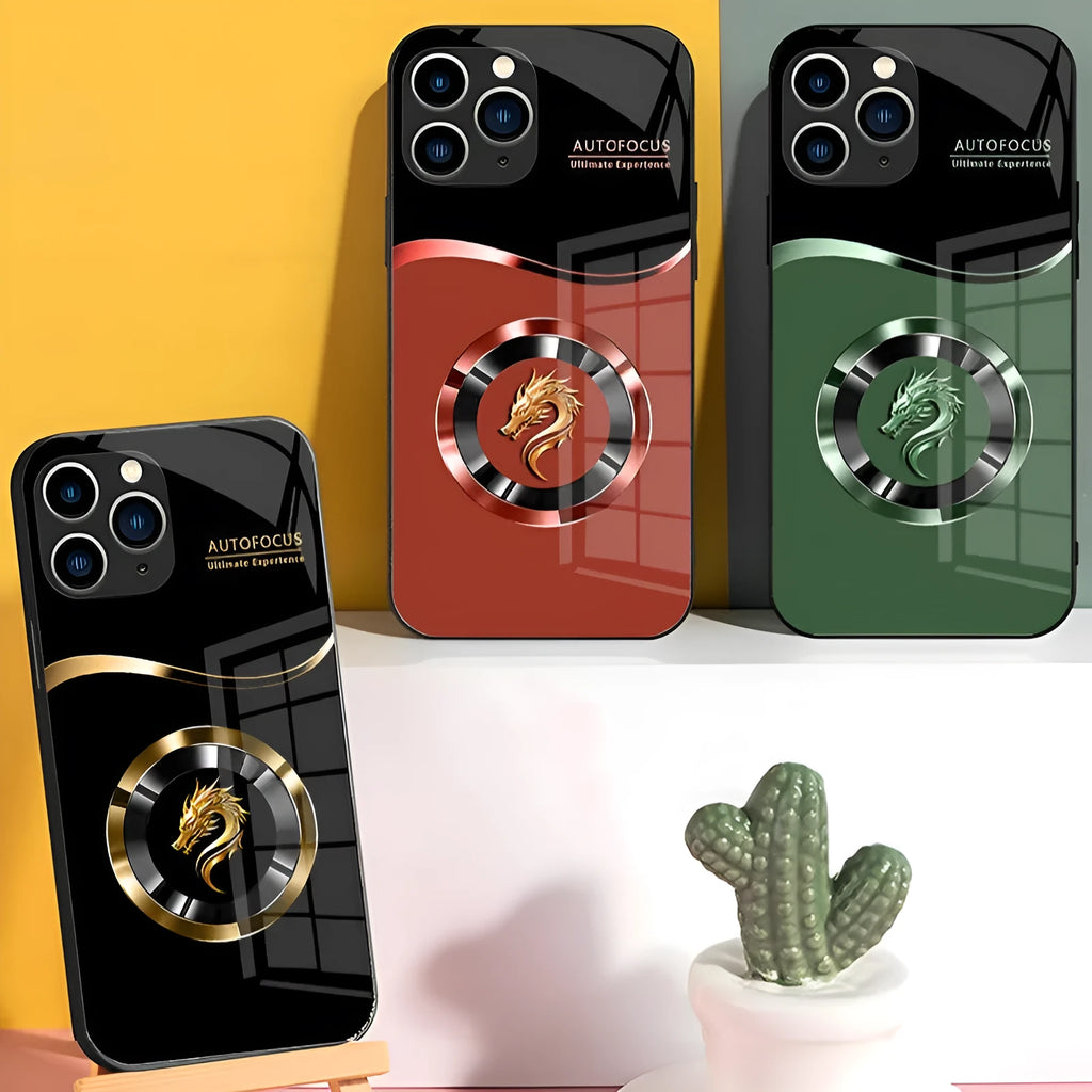 All-inclusive drop-resistant metal phone case in Obsidian Black with wave pattern