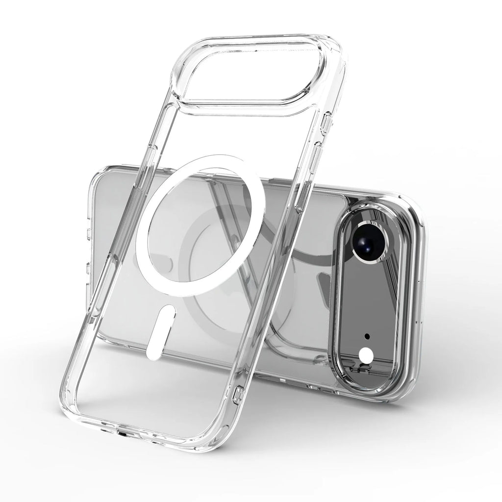 Transparent magnetic TPU phone case for iPhone 17 series showing back with magnetic ring