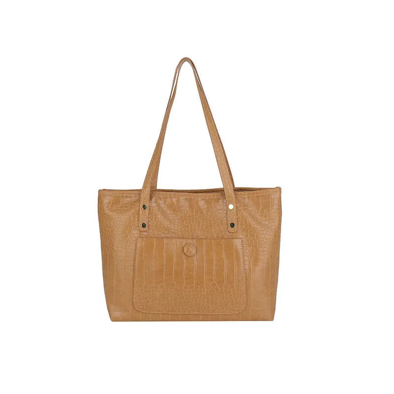 Retro large capacity single-shoulder handbag in soft PU with stitching details, available in black, tan, brown, coffee colours