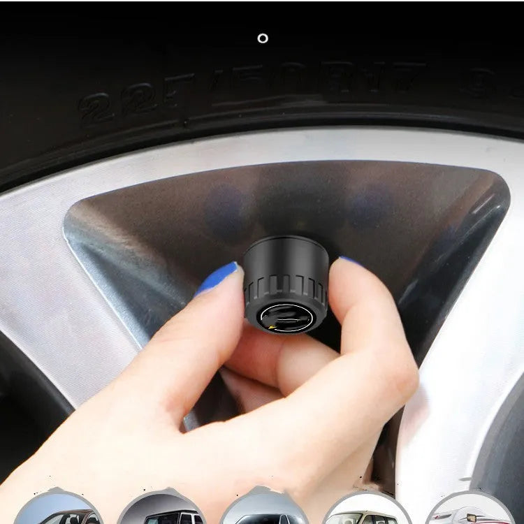Black Bluetooth 5.0 automotive tyre pressure monitor with external sensors and installation tools