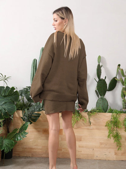 Women's home clothing set in brown camel, soil gray, and light grey - comfortable loungewear for relaxation