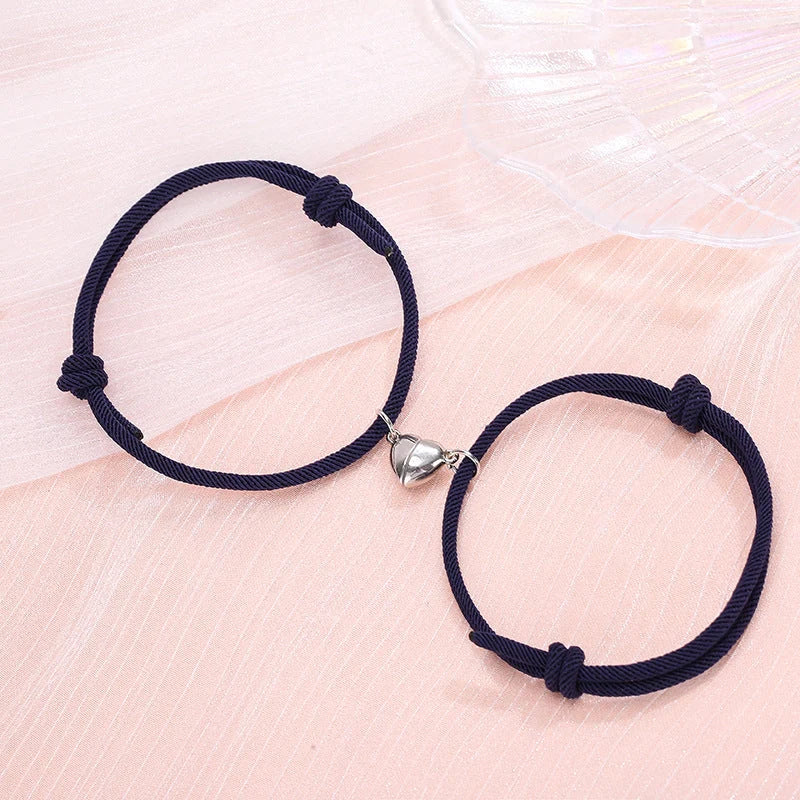 Simple Alloy Love Magnets Couple Bracelets in various colours with heart-shaped design