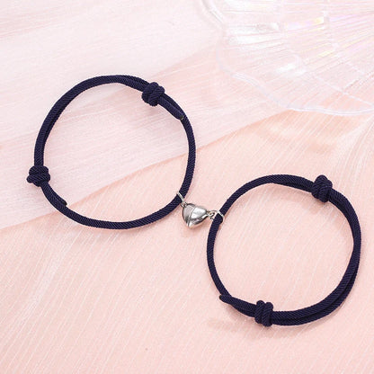 Simple Alloy Love Magnets Couple Bracelets in various colours with heart-shaped design