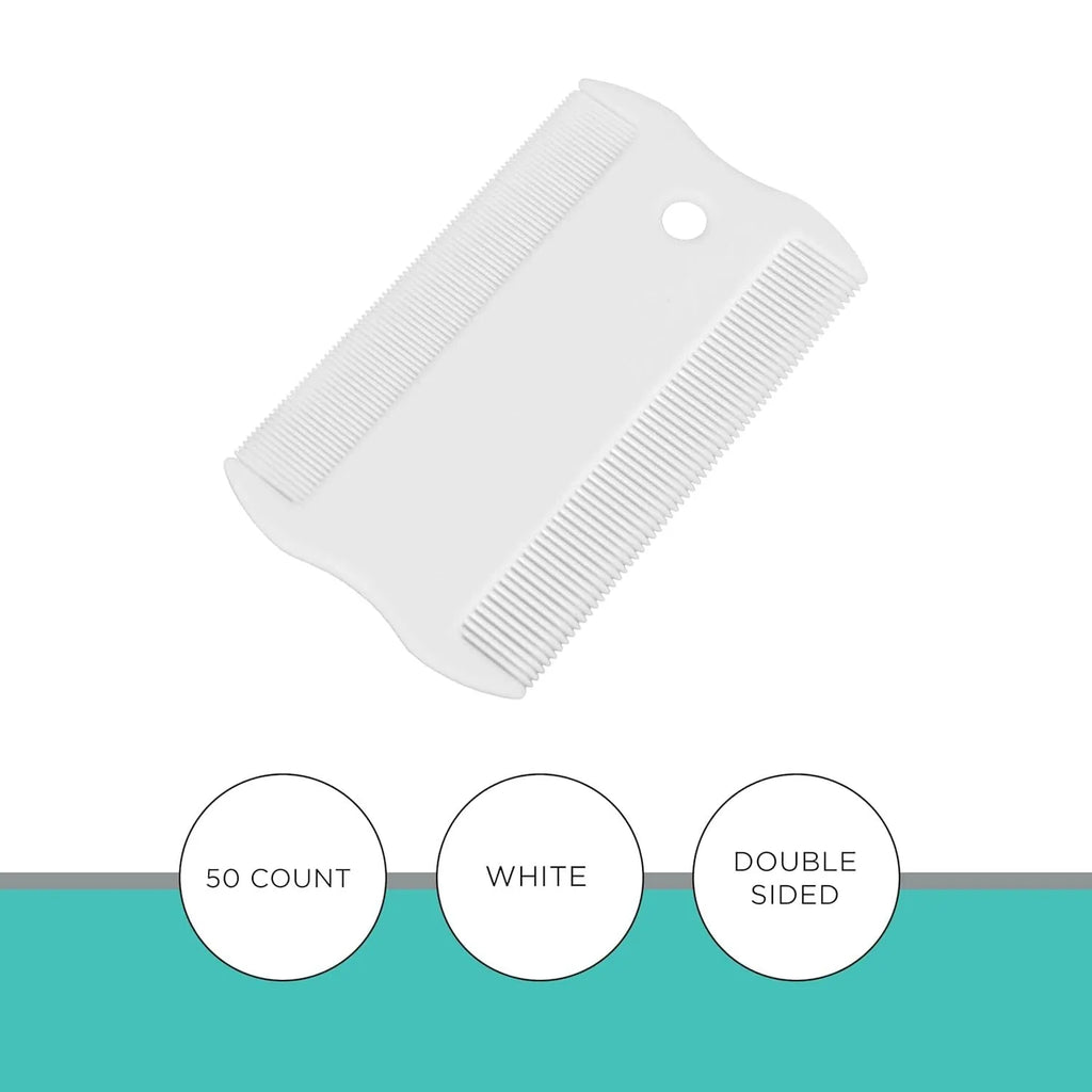 Double-sided plastic flea comb for pets showing dense teeth on one side and standard teeth on the other.