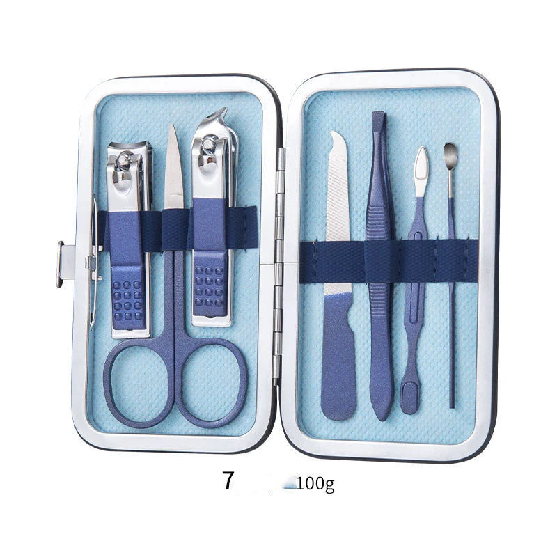 Professional Nail Care Set with stainless steel tools in a leather case