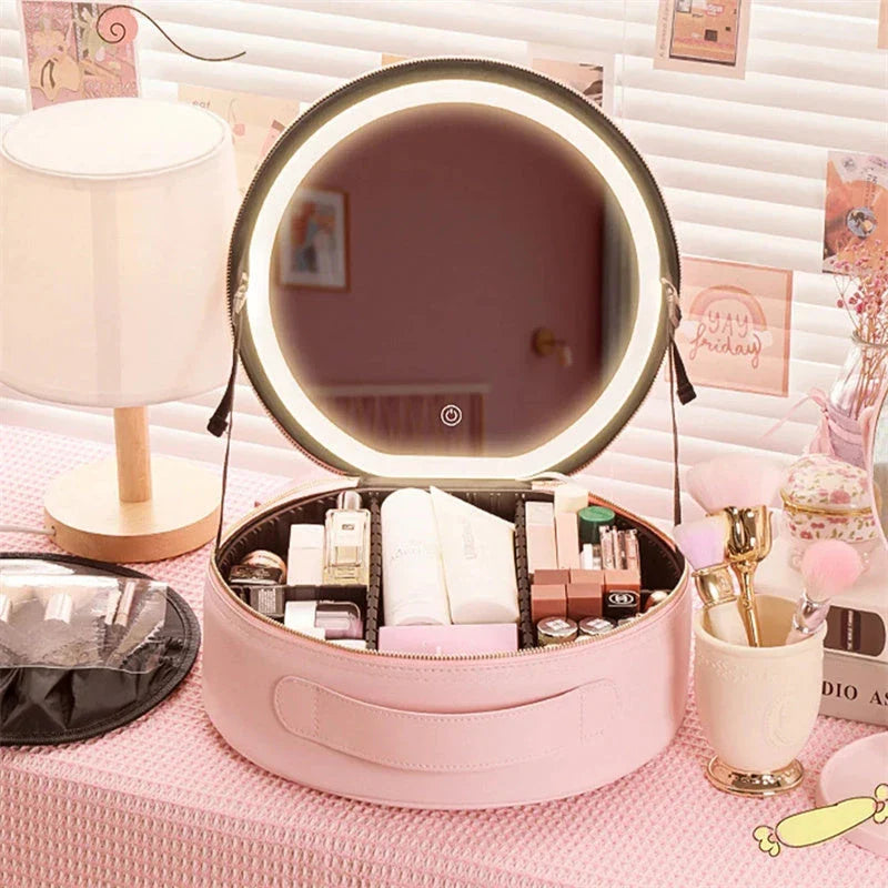 Illuminating Smart LED Makeup Bag with Mirror Lights - Portable Beauty Companion with Adjustable Lighting and Spacious Storage