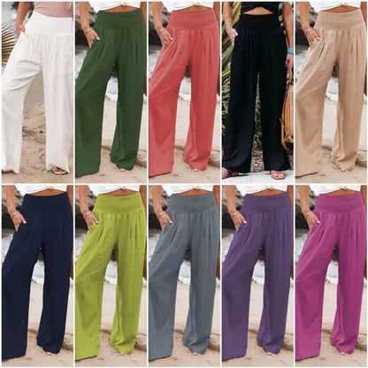 Women's wide leg cotton linen trousers in various colours