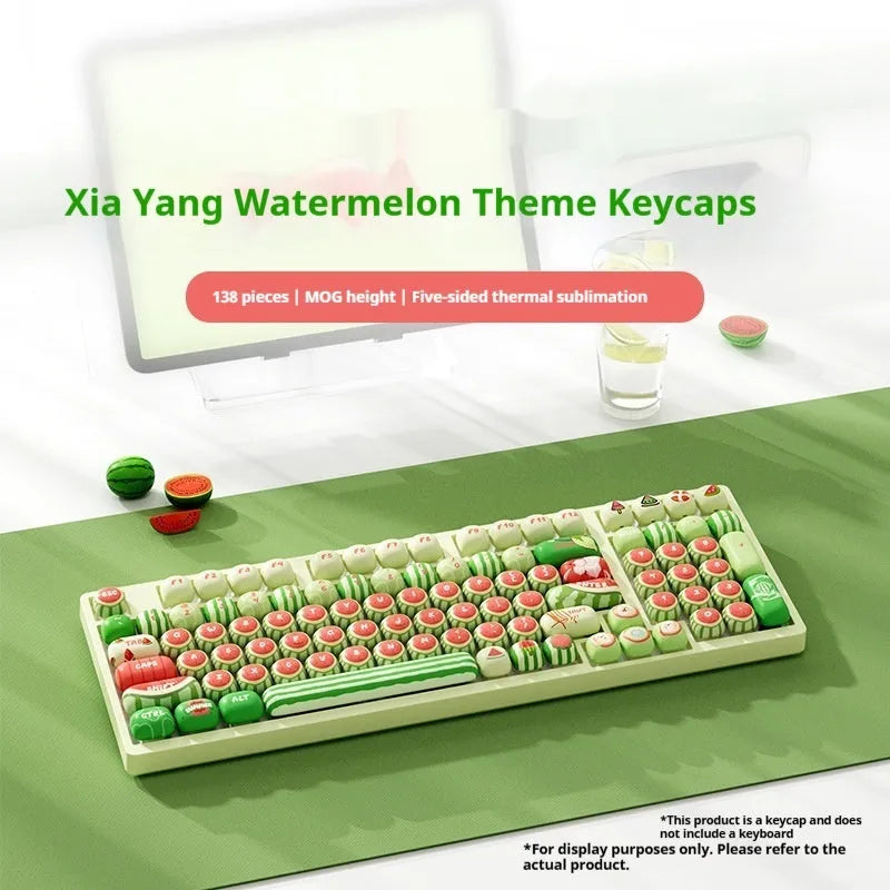 Watermelon-themed Mushroom profile PBT key caps for mechanical keyboards on a black background.