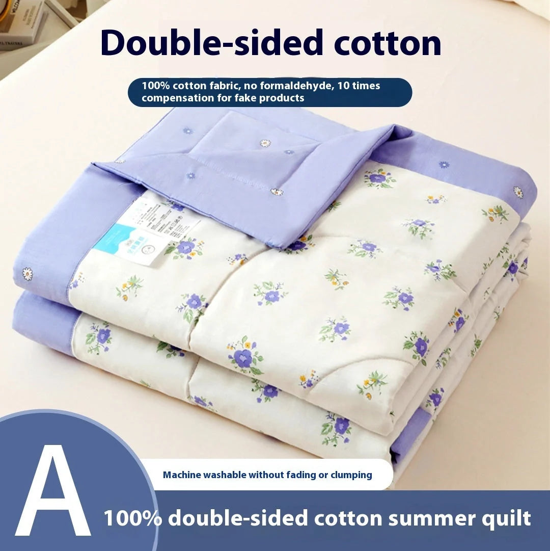 Double-sided cotton summer blanket with vibrant prints and antibacterial protection