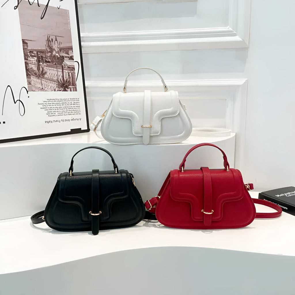 Urban Simplicity PU shoulder bag in horizontal square shape with sewing thread detail, available in black colour