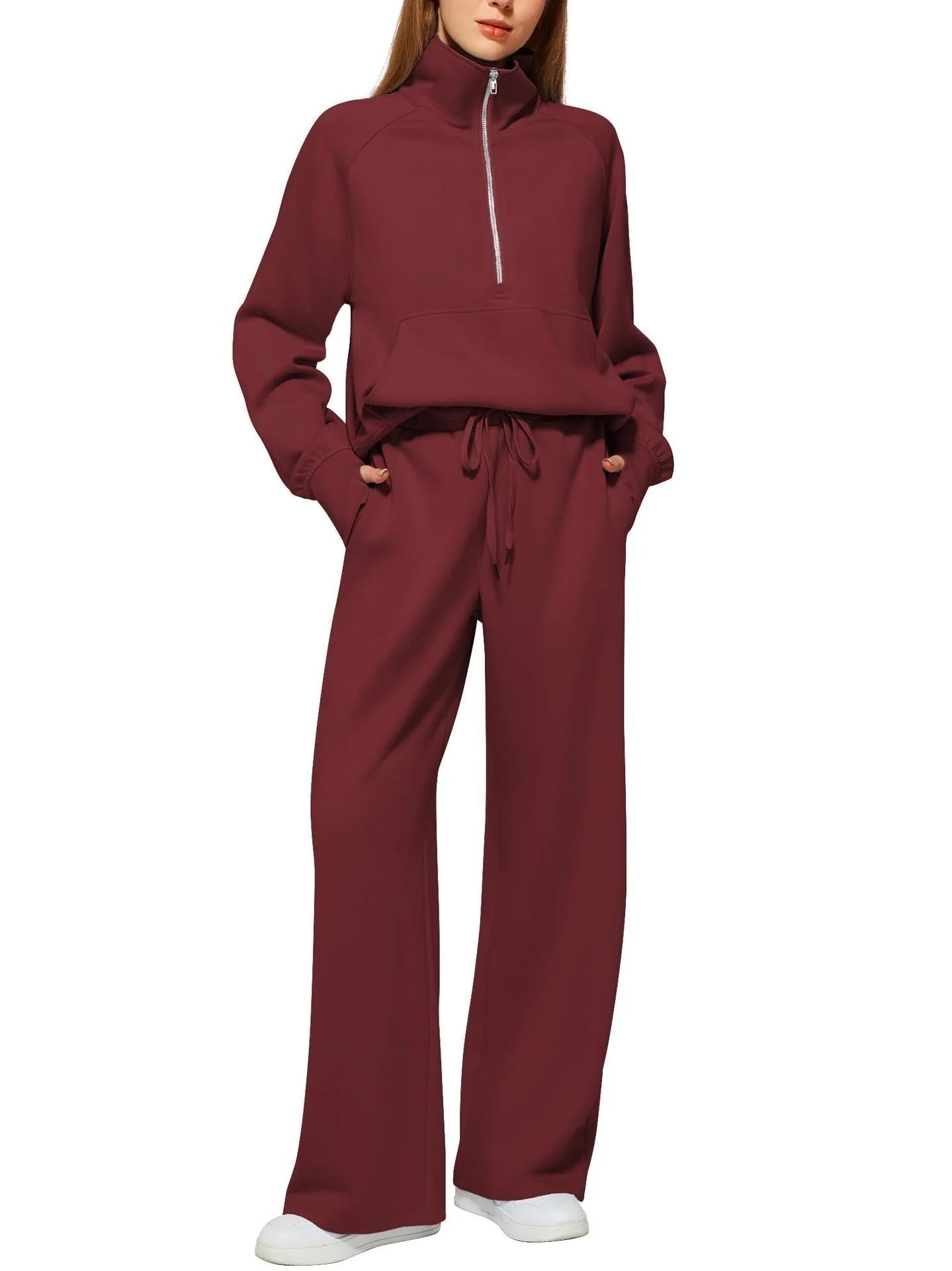 Women's solid colour long-sleeved sweater and trousers suit in various colours