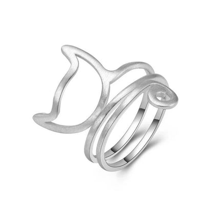 S925 silver adjustable cute cat ring with winding cat collar design and brushed finish