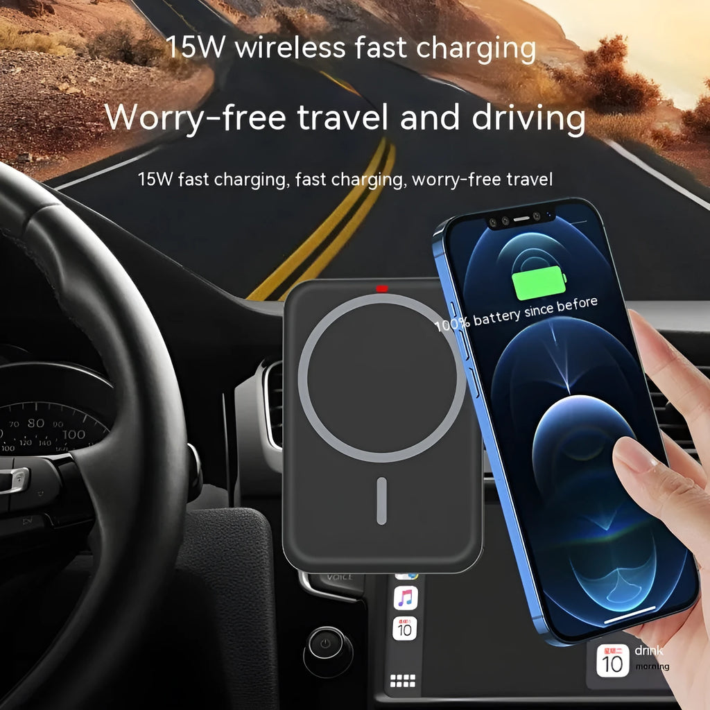 Plastic car wireless charger 15W fast charge in black for Apple 12 13 14 with Type-C interface