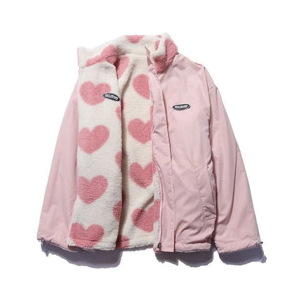 Love Lamb Fleece-lined Reversible Coat in black, pink, and sky blue