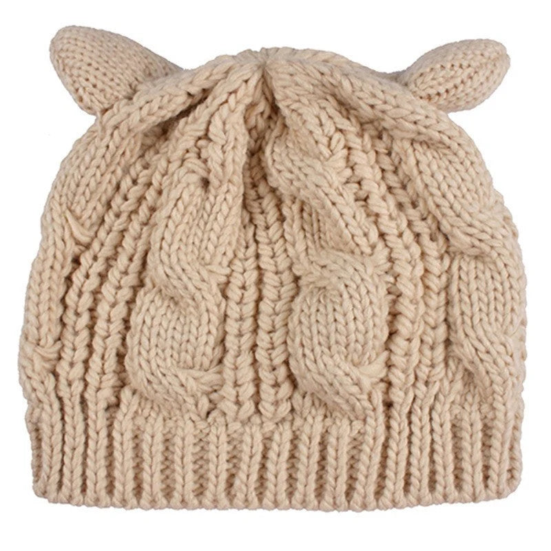 Handcrafted 3D knitted cat ear beanie in various colours for winter warmth