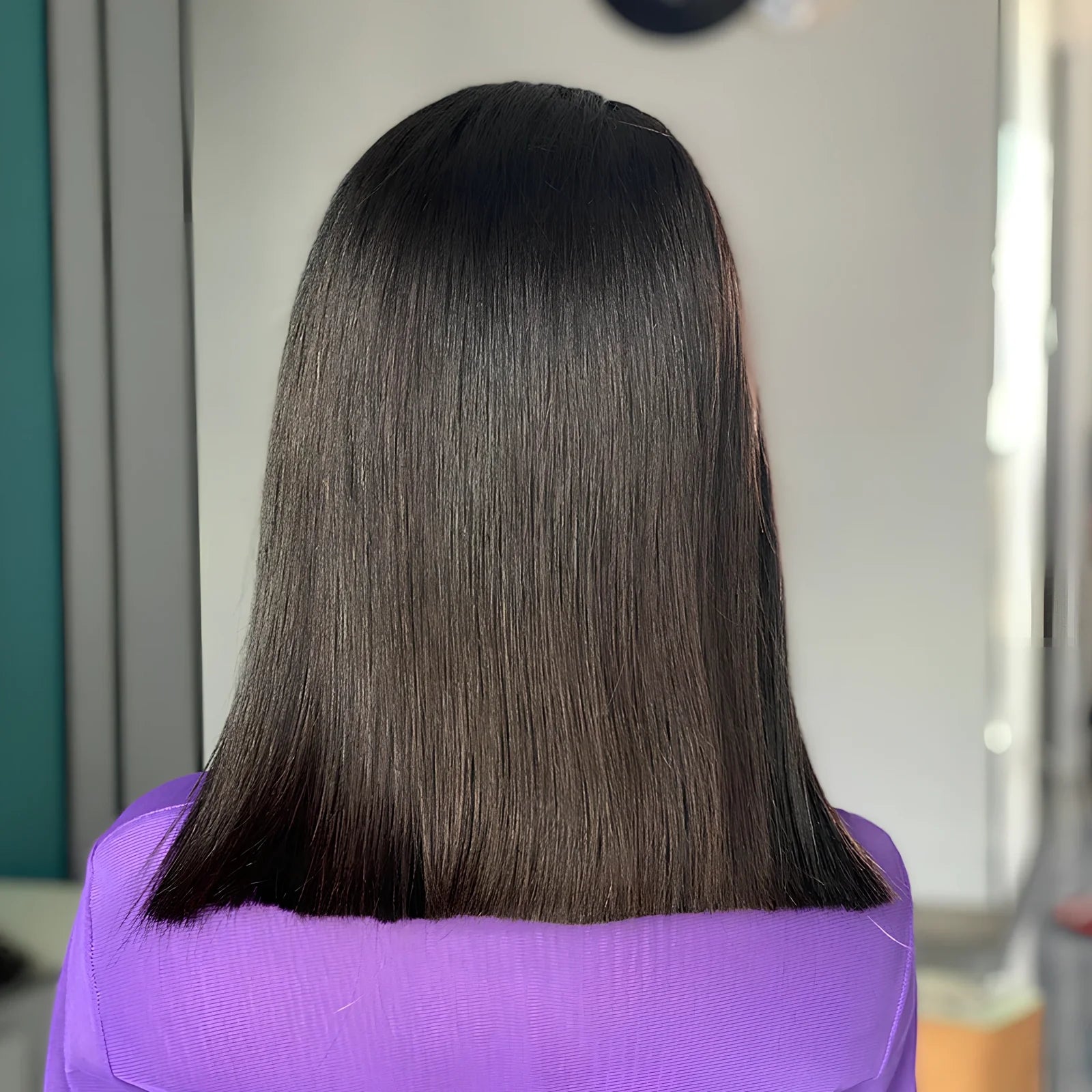 14 inch natural black bob human hair wig with 200 density, pre-plucked hairline, and 13x4 Swiss lace front for medium 22.5 inch heads