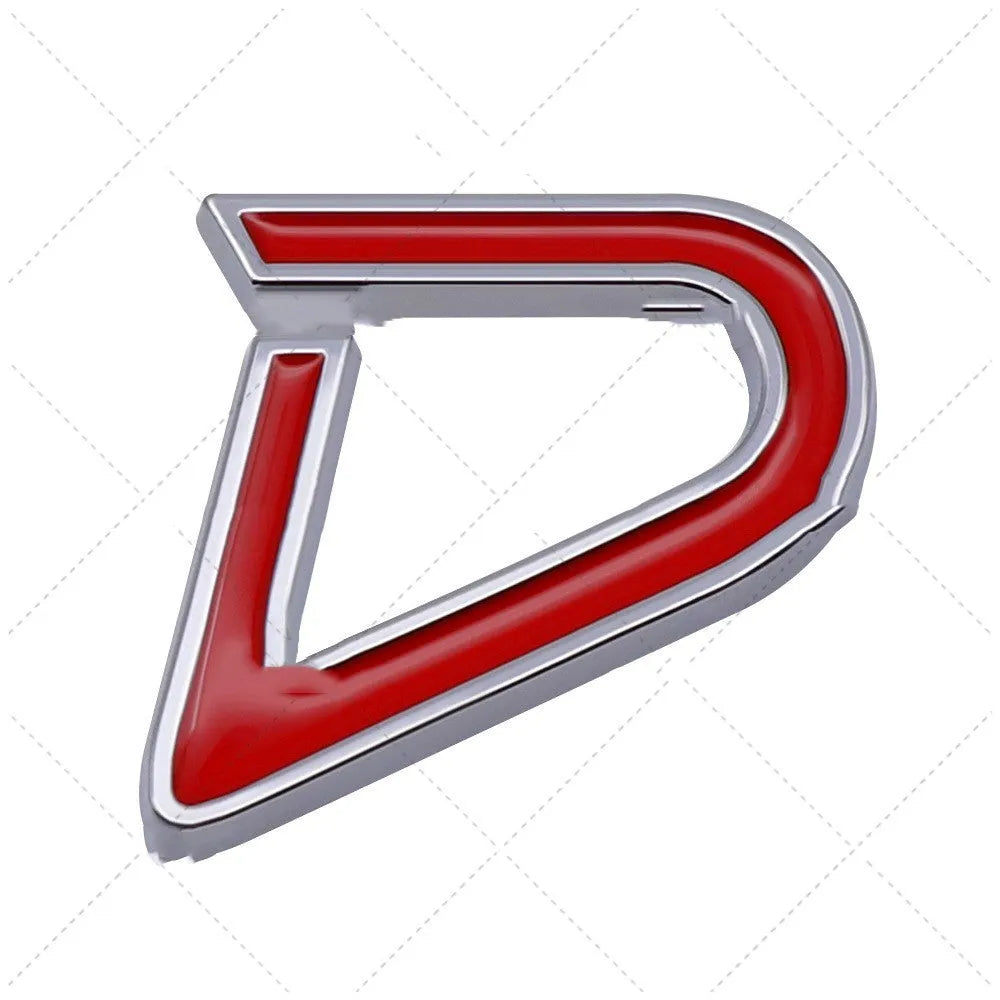 Metal car bumper sticker decorative label in SD, D, and S patterns on red silver and red black backgrounds